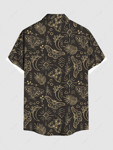 Gothic Plus Size Feather Butterfly Moon Print Button Pocket Shirt For Men