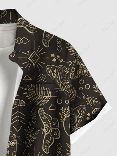 Gothic Plus Size Feather Butterfly Moon Print Button Pocket Shirt For Men
