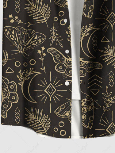 Gothic Plus Size Feather Butterfly Moon Print Button Pocket Shirt For Men