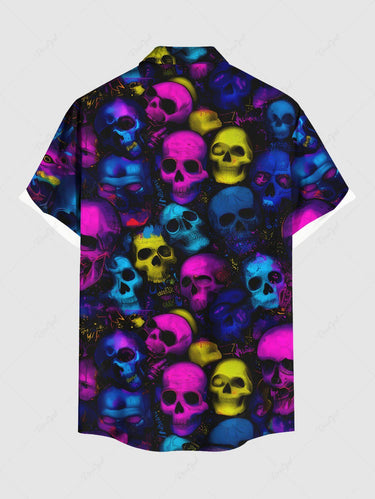 Gothic Plus Size Colorful Ombre Skull Print Button Pocket Shirt For Men