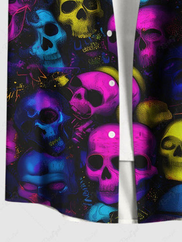 Gothic Plus Size Colorful Ombre Skull Print Button Pocket Shirt For Men