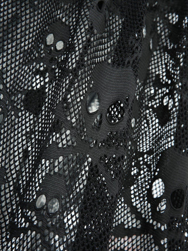 Gothic Plus Size Skulls Fishnet Velvet Patchwork Fur Trim Hooded Cape Cloak