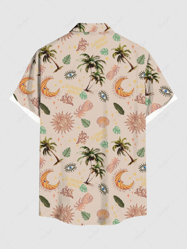 Gothic Plus Size Coconut Tree Tropical Leaf Sun Moon Pineapple Print Hawaii Button Pocket Shirt For Men