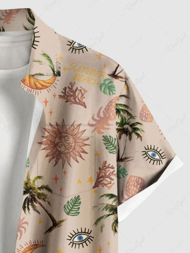 Gothic Plus Size Coconut Tree Tropical Leaf Sun Moon Pineapple Print Hawaii Button Pocket Shirt For Men
