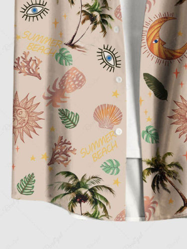 Gothic Plus Size Coconut Tree Tropical Leaf Sun Moon Pineapple Print Hawaii Button Pocket Shirt For Men