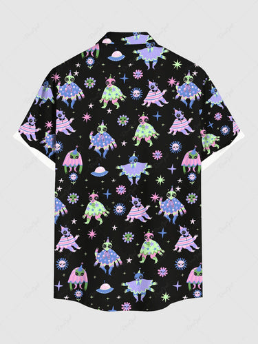 Gothic Plus Size Colorful Skull Alien Sun Star Print Button Pocket Shirt For Men
