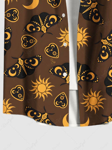 Gothic Plus Size Sun Moon Heart Butterfly Print Button Pocket Shirt For Men