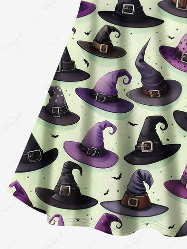 Gothic Plus Size Wizard Hat Bat Print Halloween Costume Crisscross Strappy A Line Cami Dress