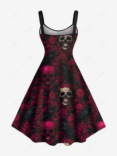 Gothic Plus Size Skull Flower Print A Line Tank Dress