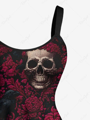 Gothic Plus Size Skull Flower Print A Line Tank Dress
