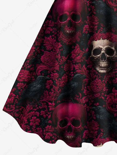 Gothic Plus Size Skull Flower Print A Line Tank Dress