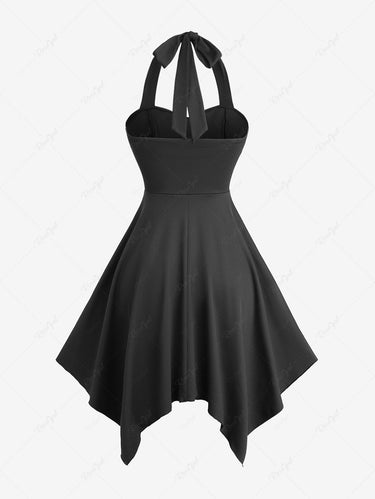 Gothic Turn-down Lace Up Halter Handkerchief Solid Dress