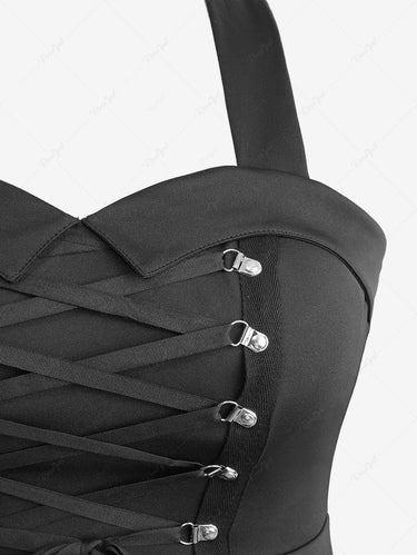 Gothic Turn-down Lace Up Halter Handkerchief Solid Dress