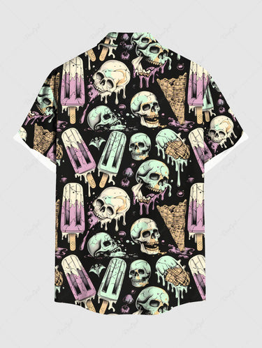 Gothic Plus Size Skull Ice Cream Print Button Pocket Shirt For Men