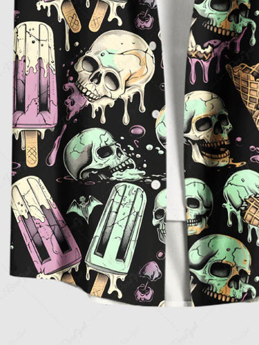 Gothic Plus Size Skull Ice Cream Print Button Pocket Shirt For Men