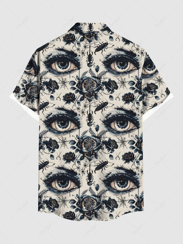Gothic Plus Size Flower Eye Spider Web Insect Print Button Pocket Shirt For Men