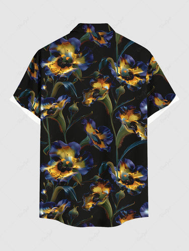 Gothic Plus Size Ombre Flower Print Button Pocket Shirt For Men