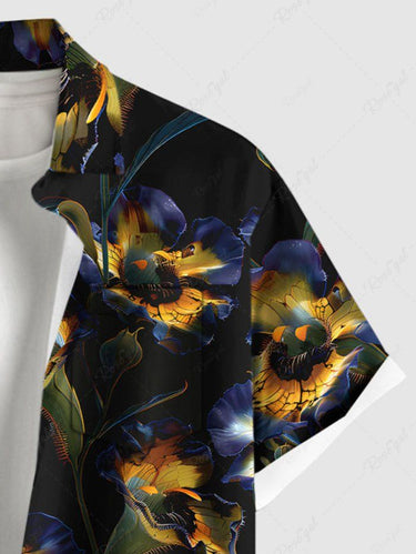 Gothic Plus Size Ombre Flower Print Button Pocket Shirt For Men