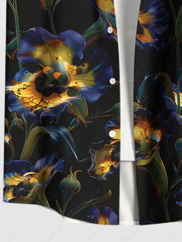 Gothic Plus Size Ombre Flower Print Button Pocket Shirt For Men