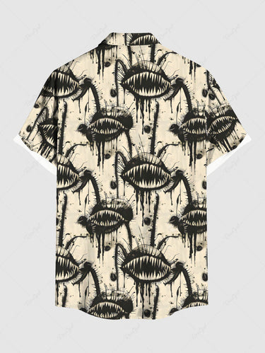 Gothic Plus Size Piranha Plant Ink Painting Drop Print Button Pocket Shirt For Men