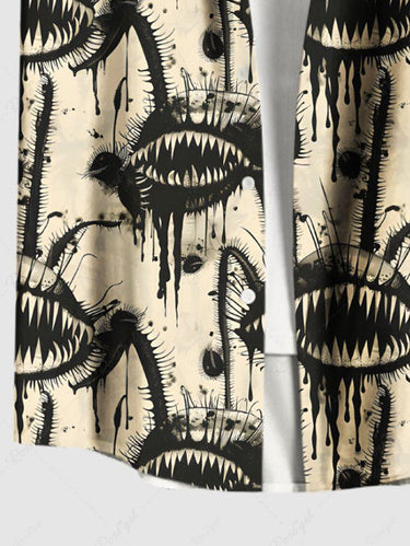 Gothic Plus Size Piranha Plant Ink Painting Drop Print Button Pocket Shirt For Men