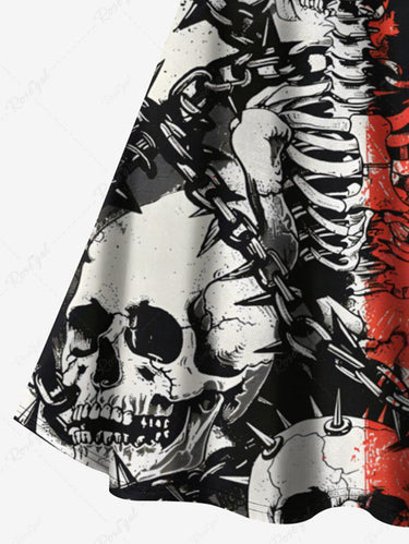 Gothic Plus Size Skull Skeleton Chain Print Crisscross Strappy A Line Cami Dress