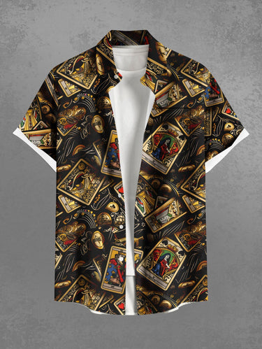 Gothic Plus Size Tarot Poker Print Button Pocket Shirt For Men