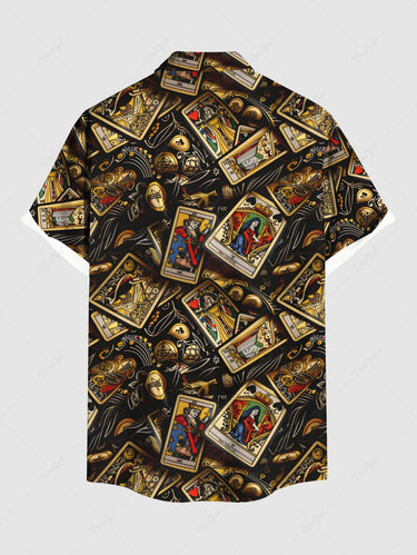 Gothic Plus Size Tarot Poker Print Button Pocket Shirt For Men