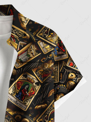 Gothic Plus Size Tarot Poker Print Button Pocket Shirt For Men