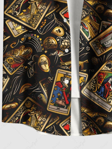 Gothic Plus Size Tarot Poker Print Button Pocket Shirt For Men