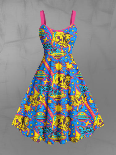 Gothic Plus Size UFO Cow Print A Line Tank Dress