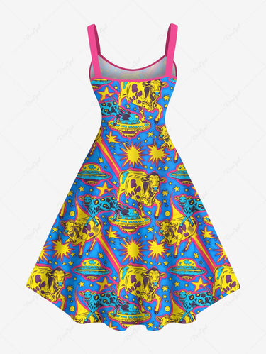 Gothic Plus Size UFO Cow Print A Line Tank Dress