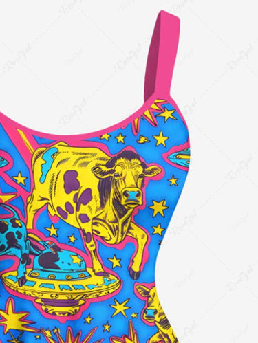 Gothic Plus Size UFO Cow Print A Line Tank Dress