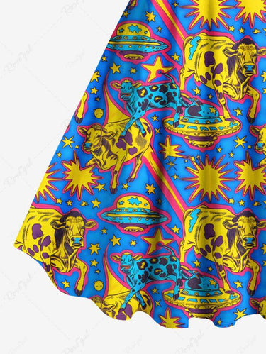 Gothic Plus Size UFO Cow Print A Line Tank Dress