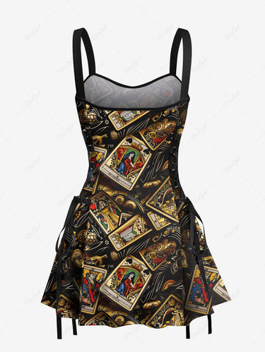 Gothic Tarot Poker Print Lace Up A Line Tank Dress