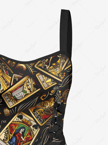 Gothic Tarot Poker Print Lace Up A Line Tank Dress