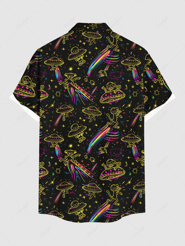 Gothic Plus Size Alien UFO Galaxy Print Button Pocket Shirt For Men