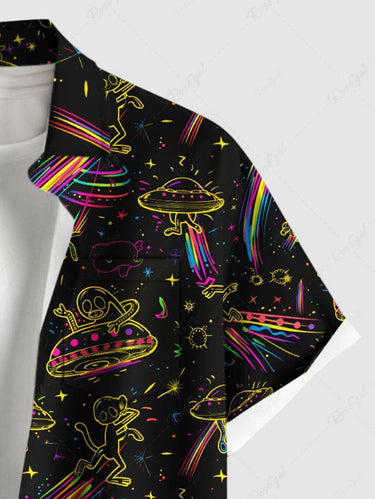 Gothic Plus Size Alien UFO Galaxy Print Button Pocket Shirt For Men