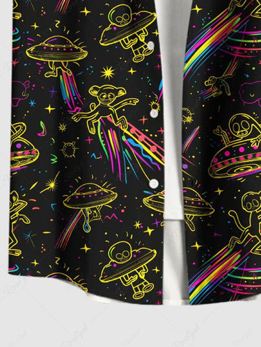 Gothic Plus Size Alien UFO Galaxy Print Button Pocket Shirt For Men
