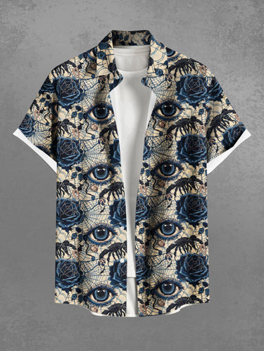 Gothic Plus Size Eye Flower Spider Web Insect Print Button Pocket Shirt For Men