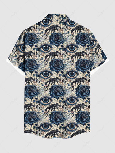 Gothic Plus Size Eye Flower Spider Web Insect Print Button Pocket Shirt For Men