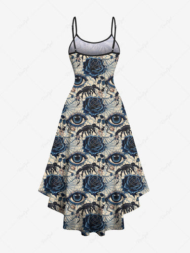 Gothic Plus Size Eye Flower Spider Web Insect Print High Low Asymmetric Cami Dress