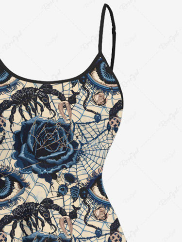 Gothic Plus Size Eye Flower Spider Web Insect Print High Low Asymmetric Cami Dress