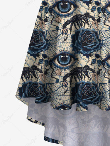 Gothic Plus Size Eye Flower Spider Web Insect Print High Low Asymmetric Cami Dress