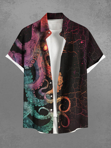 Gothic Plus Size Ombre Octopus Print Hawaii Button Pocket Shirt For Men