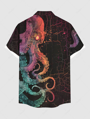Gothic Plus Size Ombre Octopus Print Hawaii Button Pocket Shirt For Men