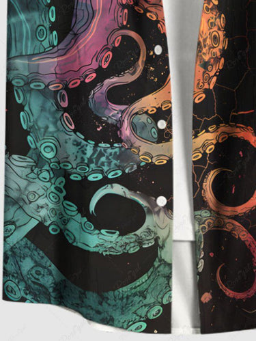 Gothic Plus Size Ombre Octopus Print Hawaii Button Pocket Shirt For Men