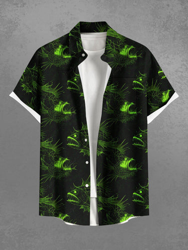 Gothic Plus Size Piranha Fish Print Hawaii Sea Creatures Button Pocket Shirt For Men