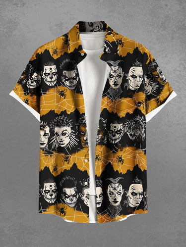 Gothic Plus Size Spider Web Insect Goths Print Button Pocket Shirt For Men