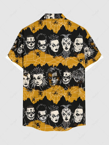 Gothic Plus Size Spider Web Insect Goths Print Button Pocket Shirt For Men